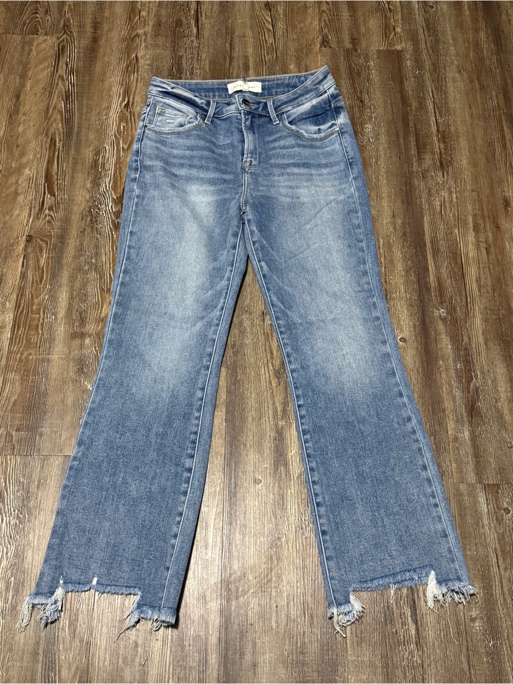 Risen Cropped Jeans Women's 7/28 Step Fray High Rise Stretchy Denim